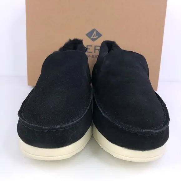 Sperry Mens Moc Sider Black Suede Lined Slip on Boots Shoes STS23724