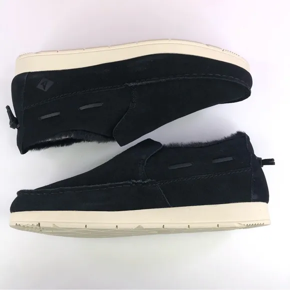 SPERRY Mens Moc Sider Black Suede Lined Slip on Boots Shoes STS23724