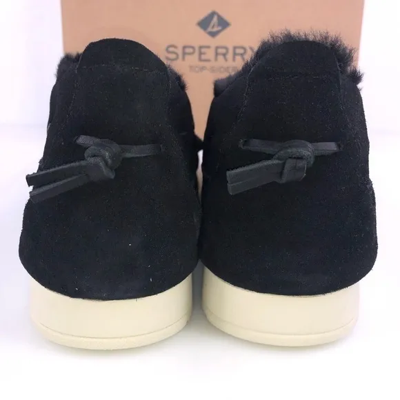 SPERRY Mens Moc Sider Black Suede Lined Slip on Boots Shoes STS23724