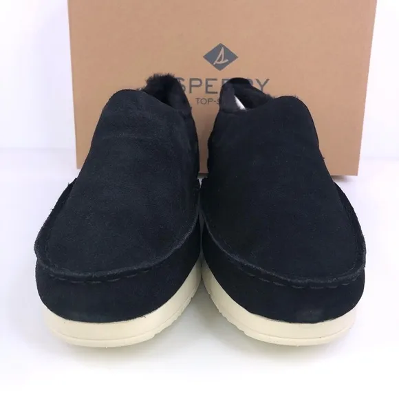 SPERRY Mens Moc Sider Black Suede Lined Slip on Boots Shoes STS23724