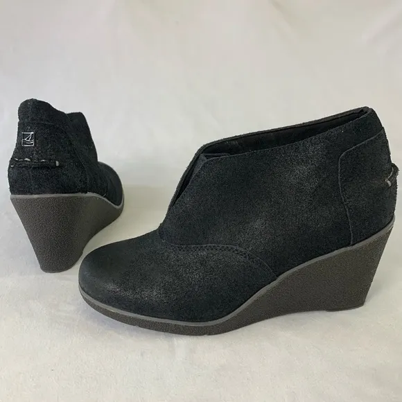 Sperry Top Slider Suede Wedge Ankle Boots Black Women’s Size 7M