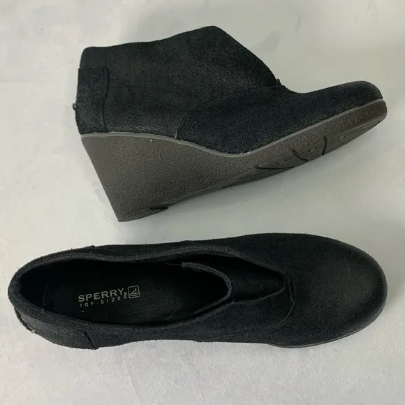 Sperry Top Slider Suede Wedge Ankle Boots Black Women’s Size 7M