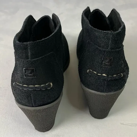 Sperry Top Slider Suede Wedge Ankle Boots Black Women’s Size 7M