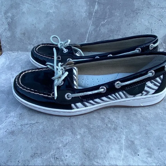 Sperry Topsiders Funky Loafers Zebra Patent Leather Sequined Size 7 Flats