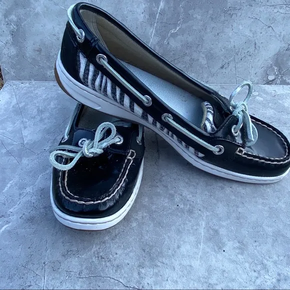 Sperry Topsiders Funky Loafers Zebra Patent Leather Sequined Size 7 Flats