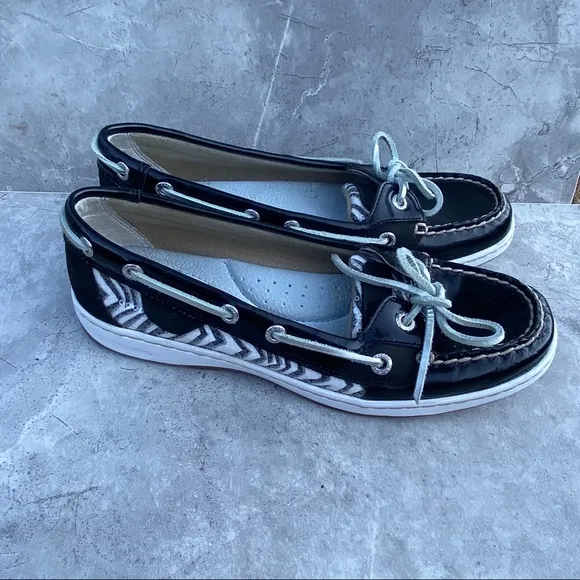 Sperry Topsiders Funky Loafers Zebra Patent Leather Sequined Size 7 Flats