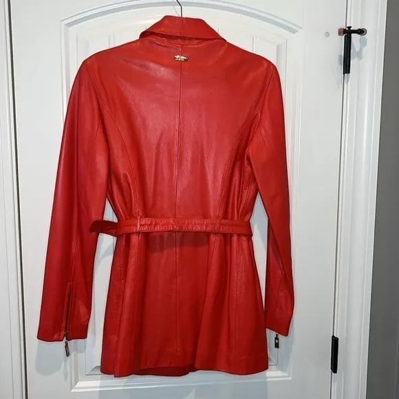 St. John Coat Collection beautiful classic chic red belted leather jacket S