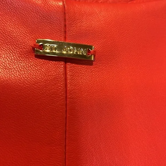St. John Coat Collection beautiful classic chic red belted leather jacket S