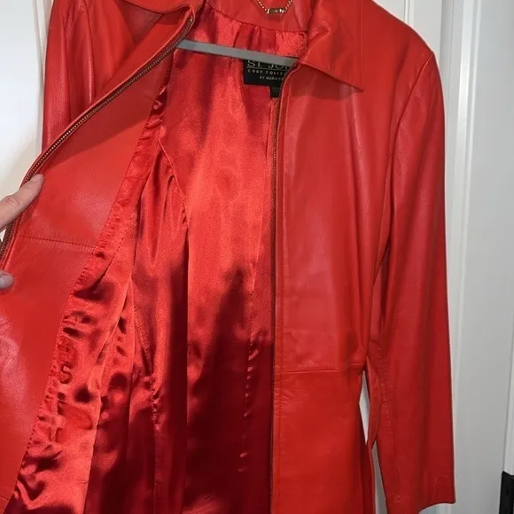 St. John Coat Collection beautiful classic chic red belted leather jacket S