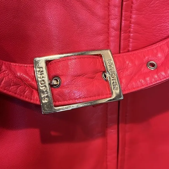 St. John Coat Collection beautiful classic chic red belted leather jacket S