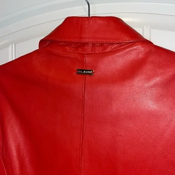 St. John Coat Collection beautiful classic chic red belted leather jacket S