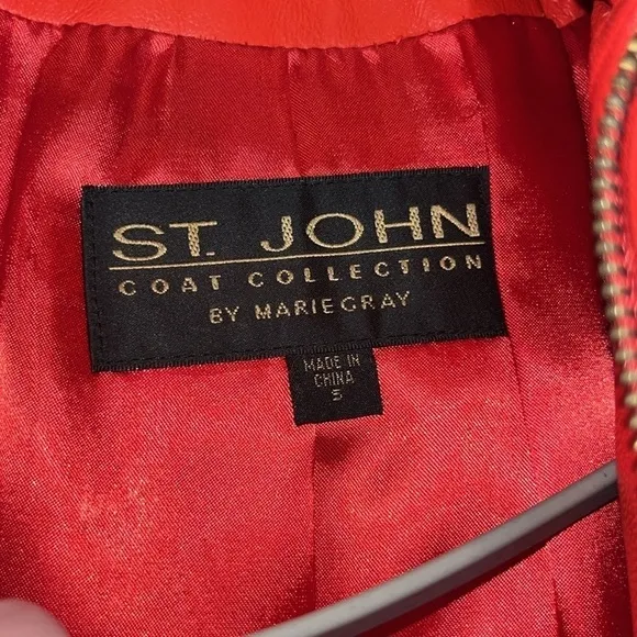 St. John Coat Collection beautiful classic chic red belted leather jacket S