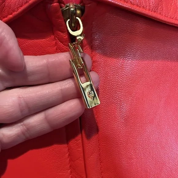 St. John Coat Collection beautiful classic chic red belted leather jacket S