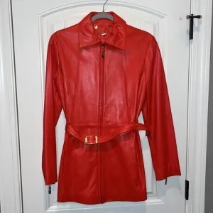 St. John Coat Collection beautiful classic chic red belted leather jacket S