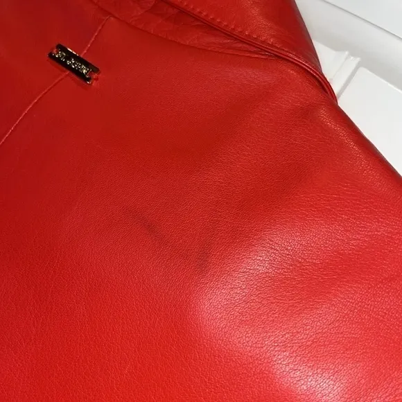 St. John Coat Collection beautiful classic chic red belted leather jacket S