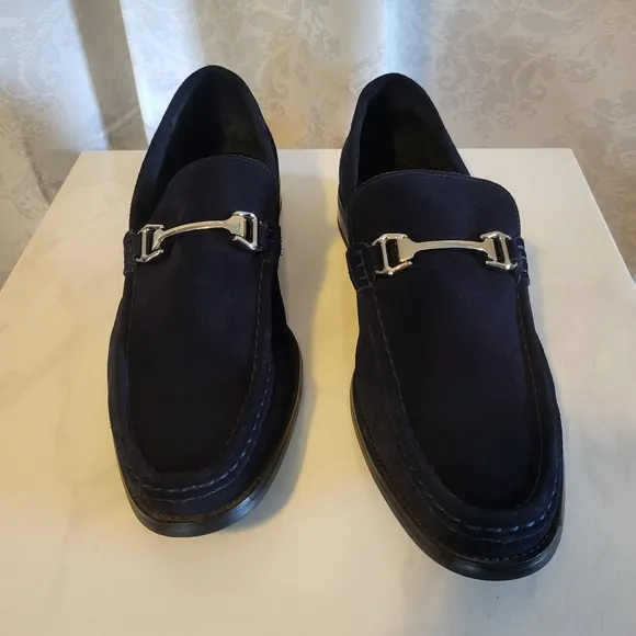 Stacy Adams Men's Suede, Leather, Loafers Shoes, Side 14M, Navy Blue