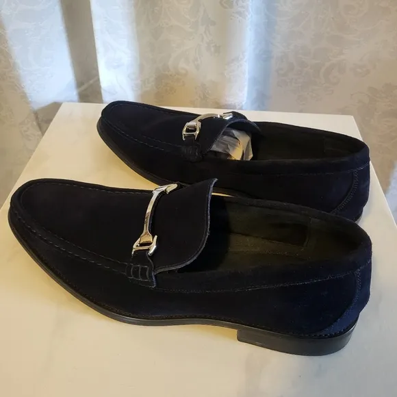 Stacy Adams Men's Suede, Leather, Loafers Shoes, Side 14M, Navy Blue