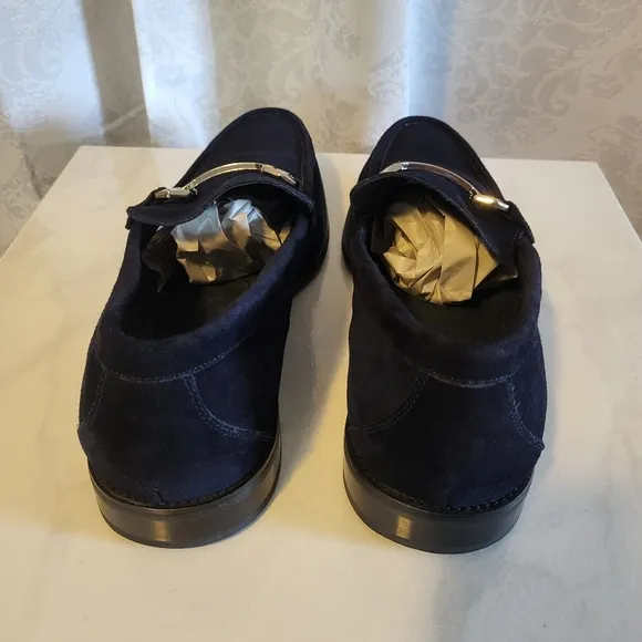 Stacy Adams Men's Suede, Leather, Loafers Shoes, Side 14M, Navy Blue