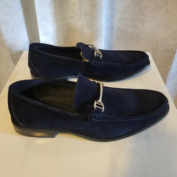 Stacy Adams Men's Suede, Leather, Loafers Shoes, Side 14M, Navy Blue