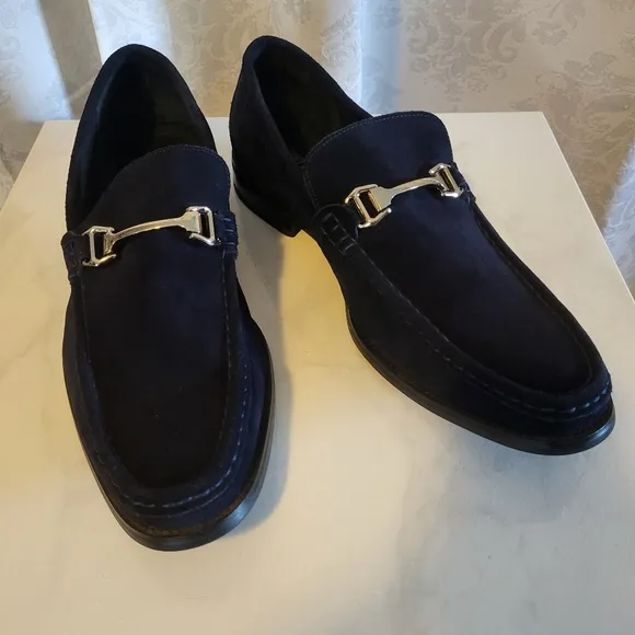 Stacy Adams Men's Suede, Leather, Loafers Shoes, Side 14M, Navy Blue