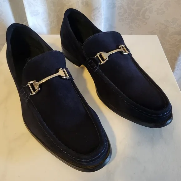 Stacy Adams Men's Suede, Leather, Loafers Shoes, Side 14M, Navy Blue