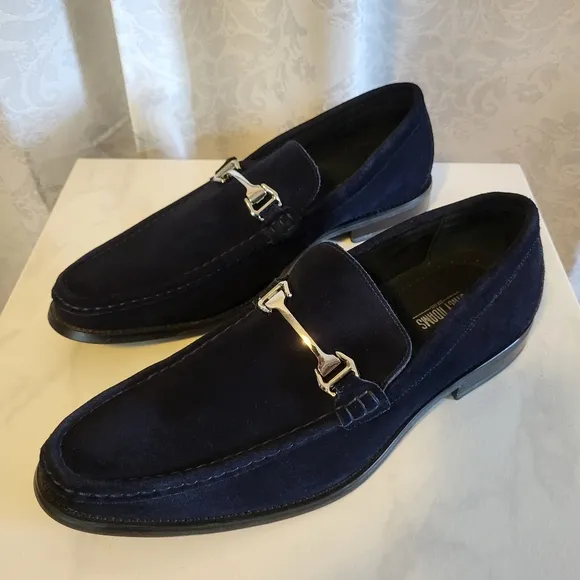 Stacy Adams Men's Suede, Leather, Loafers Shoes, Side 14M, Navy Blue