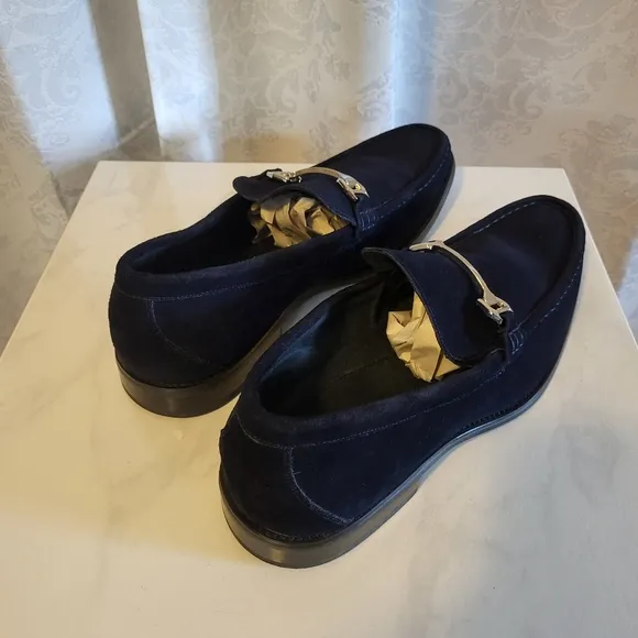 Stacy Adams Men's Suede, Leather, Loafers Shoes, Side 14M, Navy Blue