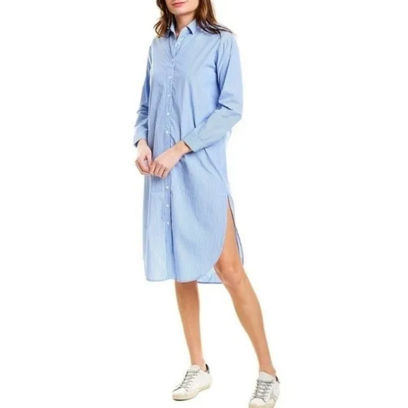 STATESIDE Striped Oxford Shirt Dress-Lunar Blue