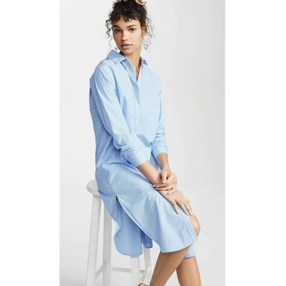 STATESIDE Striped Oxford Shirt Dress-Lunar Blue