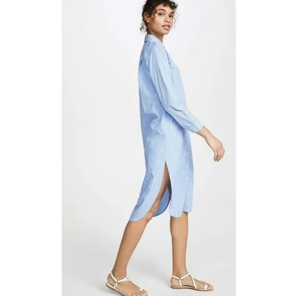 STATESIDE Striped Oxford Shirt Dress-Lunar Blue