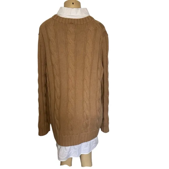STAUD Aldrin Sweater Shirt Mini Dress cable knit wool Camel/White xl