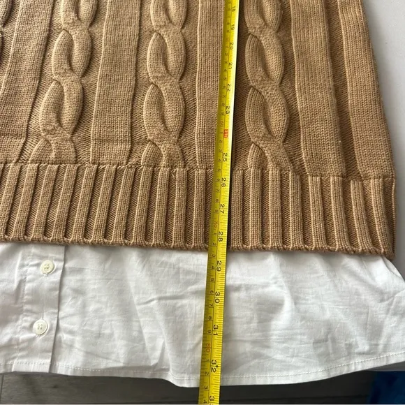 STAUD Aldrin Sweater Shirt Mini Dress cable knit wool Camel/White xl