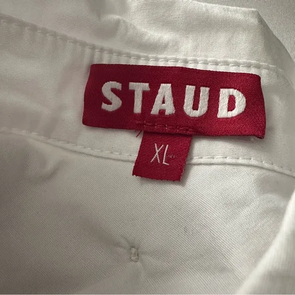 STAUD Aldrin Sweater Shirt Mini Dress cable knit wool Camel/White xl