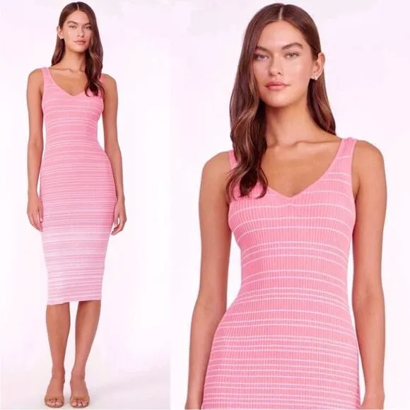 Staud Dana Pink Sleeveless Ombre Ribbed Tank Midi Dress Womens Size L