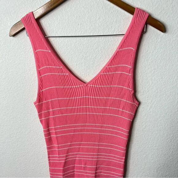 Staud Dana Pink Sleeveless Ombre Ribbed Tank Midi Dress Womens Size L