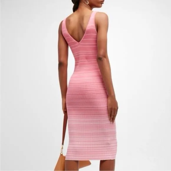 Staud Dana Pink Sleeveless Ombre Ribbed Tank Midi Dress Womens Size L