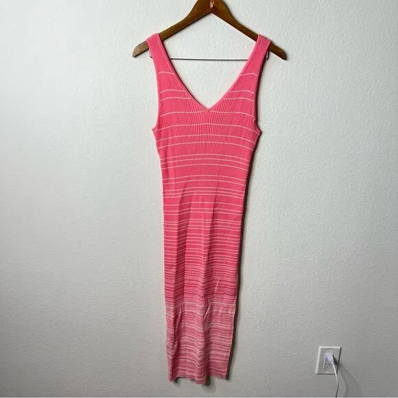 Staud Dana Pink Sleeveless Ombre Ribbed Tank Midi Dress Womens Size L