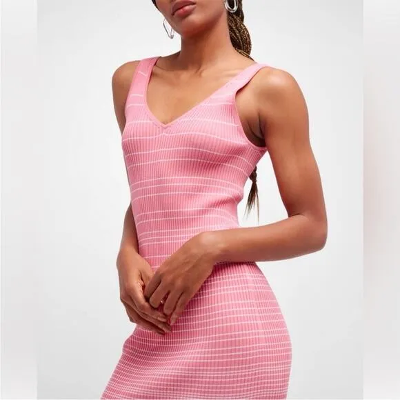 Staud Dana Pink Sleeveless Ombre Ribbed Tank Midi Dress Womens Size L