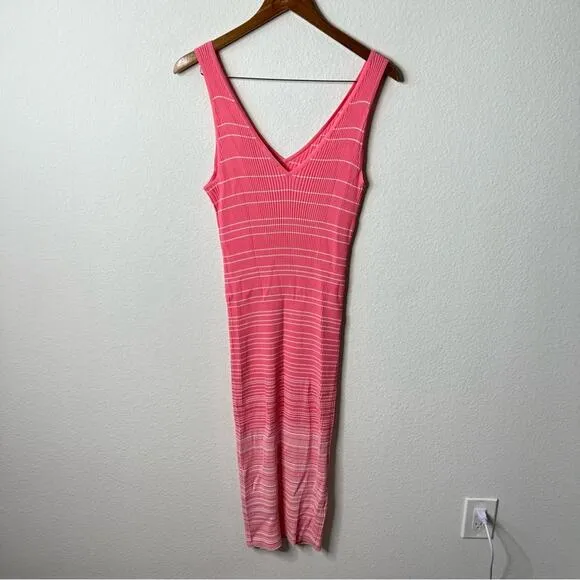Staud Dana Pink Sleeveless Ombre Ribbed Tank Midi Dress Womens Size L