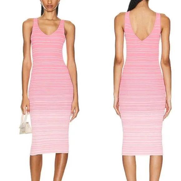 Staud Dana Pink Sleeveless Ombre Ribbed Tank Midi Dress Womens Size L