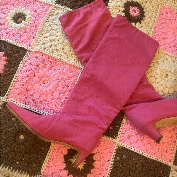 STAUD knee high pink moire Wally boots