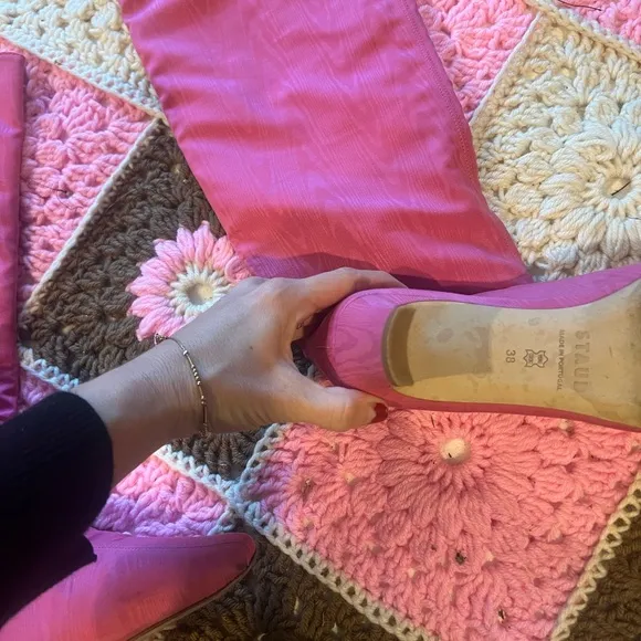STAUD knee high pink moire Wally boots