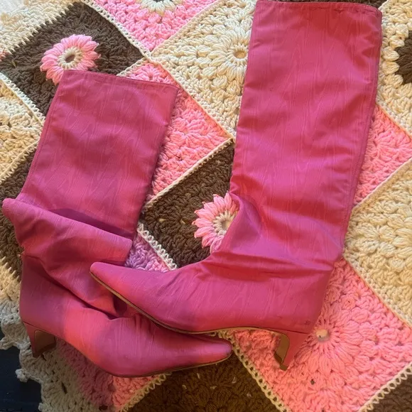 STAUD knee high pink moire Wally boots