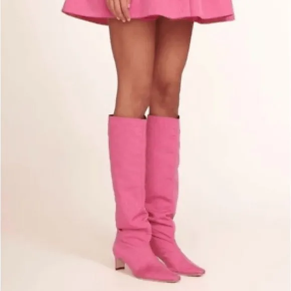 STAUD knee high pink moire Wally boots