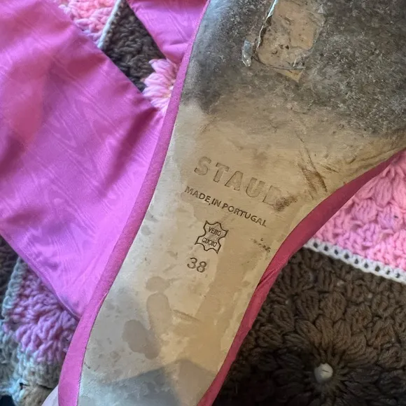 STAUD knee high pink moire Wally boots