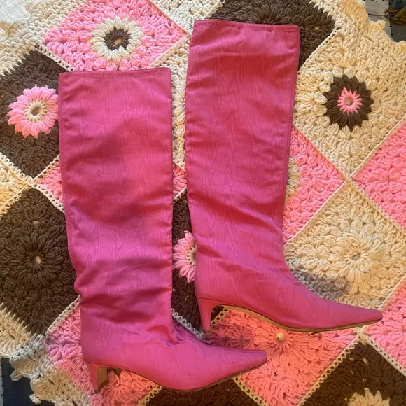 STAUD knee high pink moire Wally boots