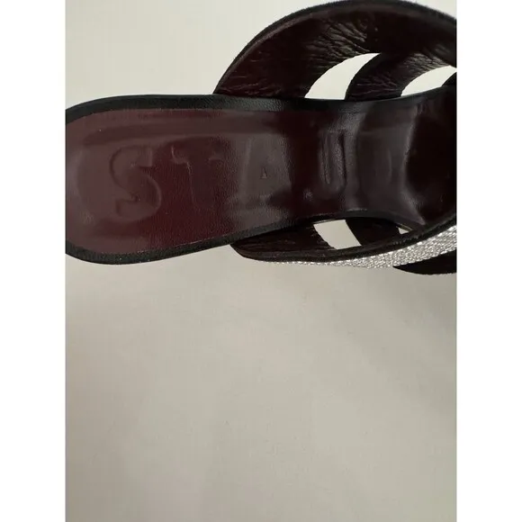 Staud Sonny Rhinestone Sandals Black Multi Strap Slides Heels Sz 37.5 / 7US