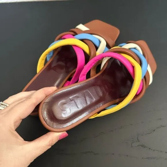 STAUD Brown Multi Color Flat Sandals, Size EU 37