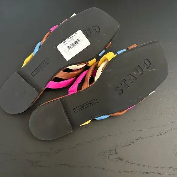 STAUD Brown Multi Color Flat Sandals, Size EU 37