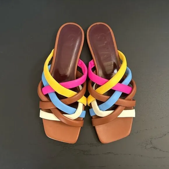 STAUD Brown Multi Color Flat Sandals, Size EU 37